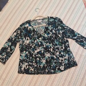 Liz Claiborne Black and Blue Abstract Blouse